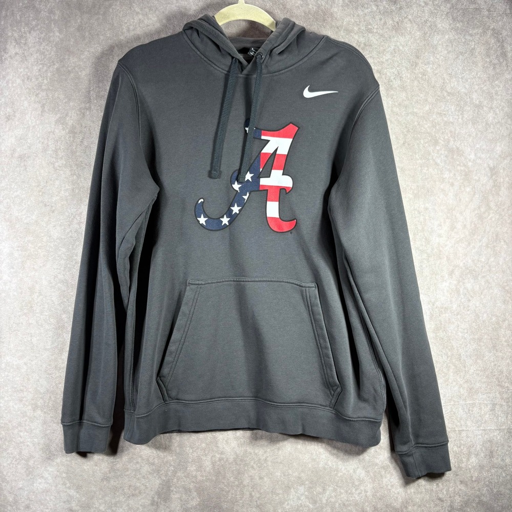 Nike Alabama Crimson Tide Hoodie Mens Size Medium Gray American Flag USA Fleece